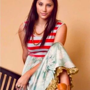 NWT Matilda Jane Cupcake Floral Print Sleeveless Striped Tank Dress Size Medium